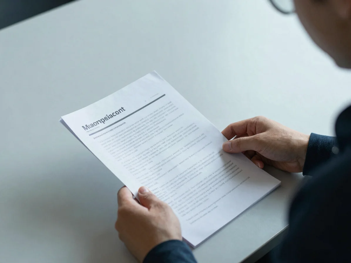 Person reviewing printed market documents at a plain table, soft neutral daylight, calm analytical mood, documentary det